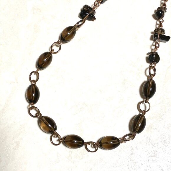 Genuine Dark Smoky Quartz Bib Necklace, Gemstone & Copper Choker - Picture 7 of 14